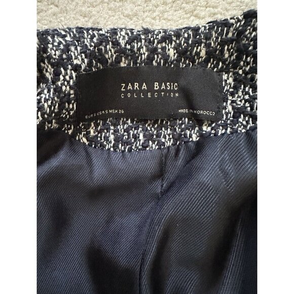 ZARA Tweed Jacket Blazer Full Zip Lined Womens Size Small Black White Office‎ - Picture 8 of 13